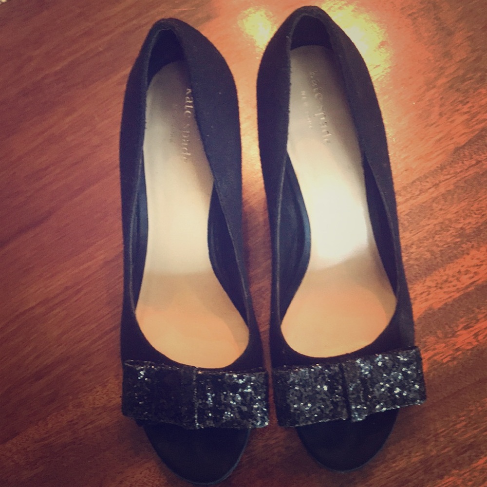 Kate Spade Casey Blk Flannel Glitter Bow Heel7.5 M